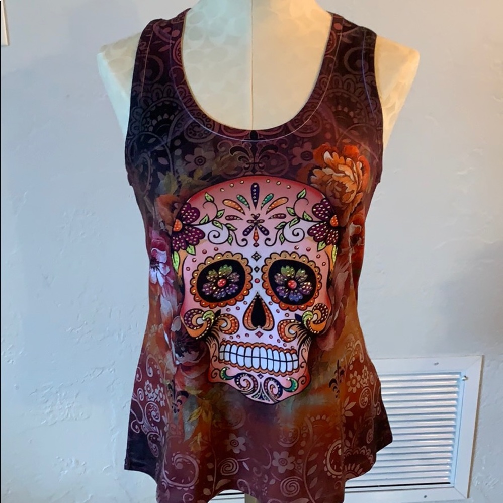 BNWT Sugar skull tank top with a little bling!